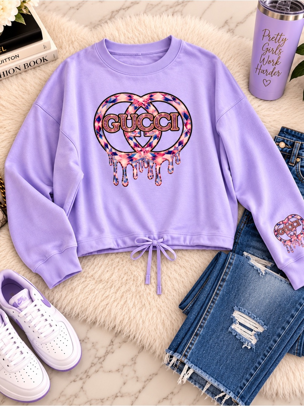 Lavender Logo Drawstring Crewneck Sweatshirt